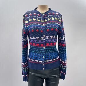 Eclipse LA Vtg Sweater Cardigan Women L Novelty Knit School Animals Heart Preppy